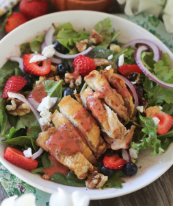 Crispy Chicken Berry Salad with Strawberry Poppyseed Dressing